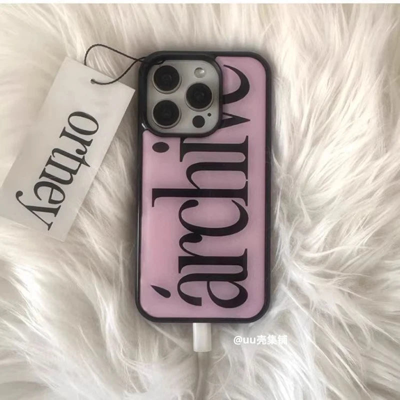 Korean Ins Simple and Gentle Girl Pink Pattern Phone Case For iPhone 17 16 15 14 13 11 Pro Max AIR PLUS Resin Casting Cute Cover