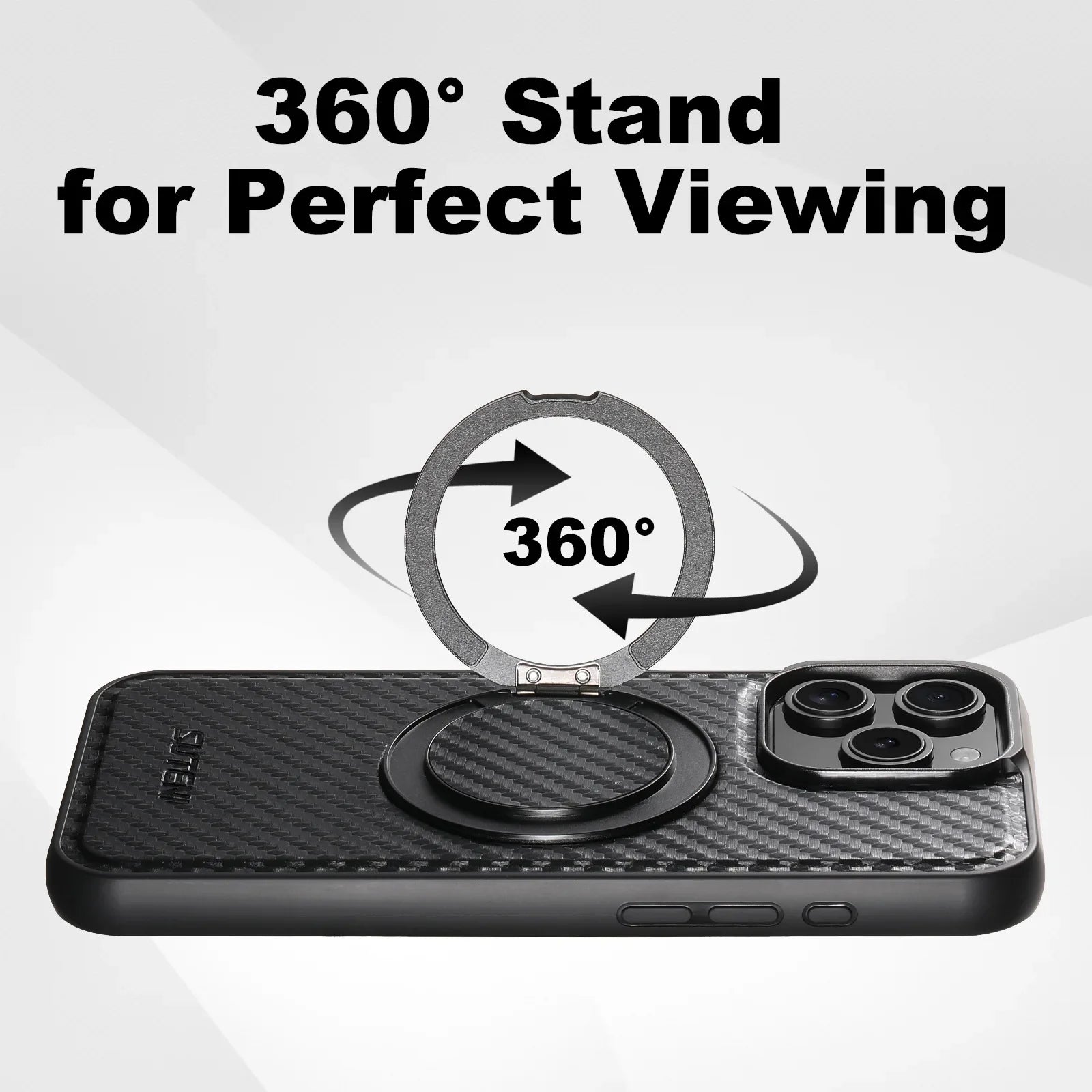 Magnetic Charging Bracket Ring Phone Case for iPhone 16 Pro Max 17 Air 15 Plus 14 13 12 Carbon Firber Texture Leather Back Cover