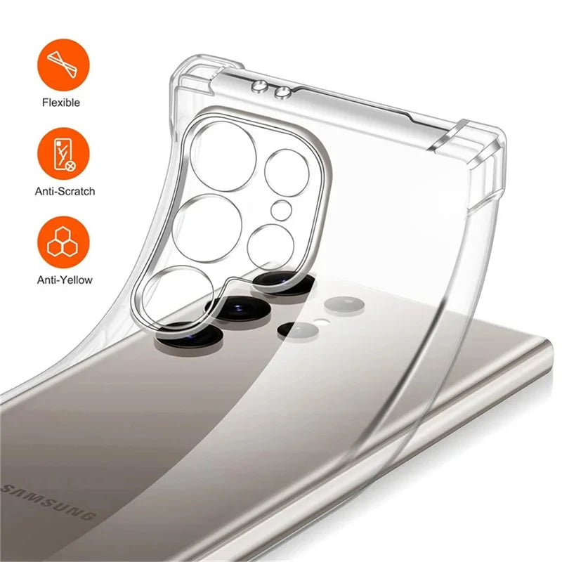 Ultra-thin Transparency Phone Cases For Samsung S26 Ultra S23 FE S22 S21 S20 S25 Edge S24 Plus Airbag Anti-Fall Protection Cover
