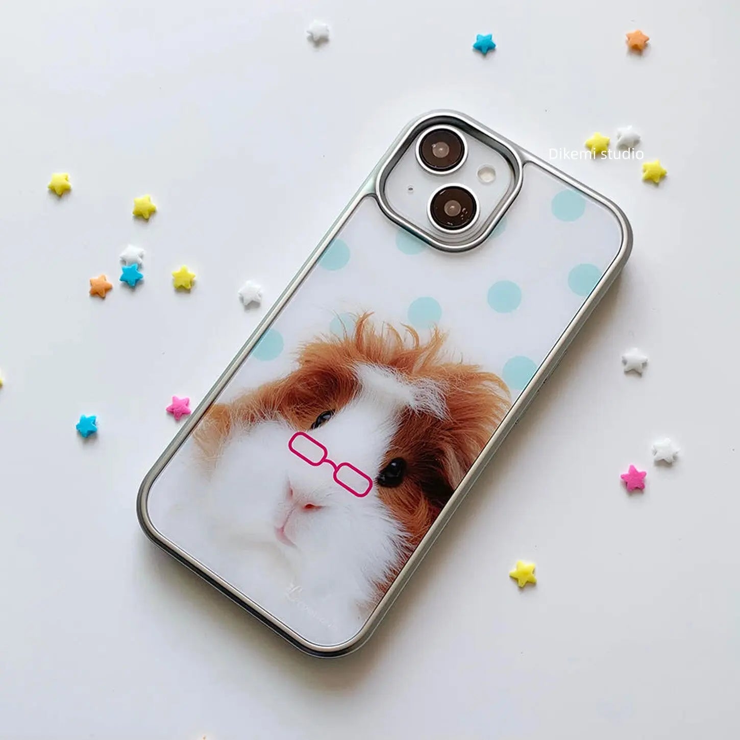 Korean Ins Glasses Guinea Pig Electroplated Drip Glue Phone Case For iPhone 17 Air 16 Pro Max 15 14 Plus 13 12 11 Back Cover