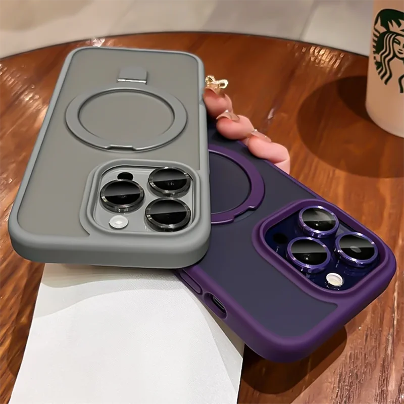 Luxury Magnetic Metal Ring Bracket Case For 16 17 Pro Max 14 Plus 12 13 15 Pro Max 16E For Magsafe Camera Protection Phone Cover