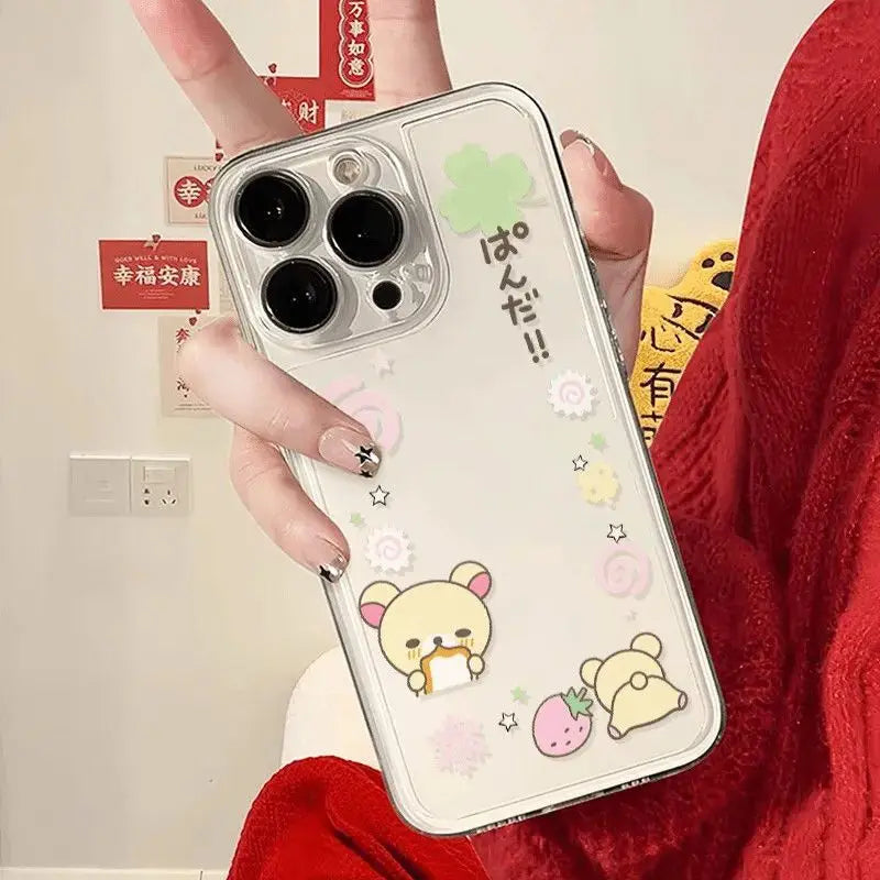 Strawberry R-Rilakkuma Bears Phone Case For iPhone 17 16e 16 15 14 13 12 11 Air Pro Max 7 8 Plus Transparent Soft Back Cover