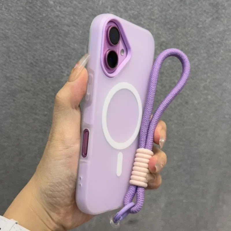 Luxury 3 IN 1 For Magsafe Lanyard Case for iPhone 16 15 14 Plus 13 12 Pro Max Wireless Charge Magnetic Clear Matte Soft Cover