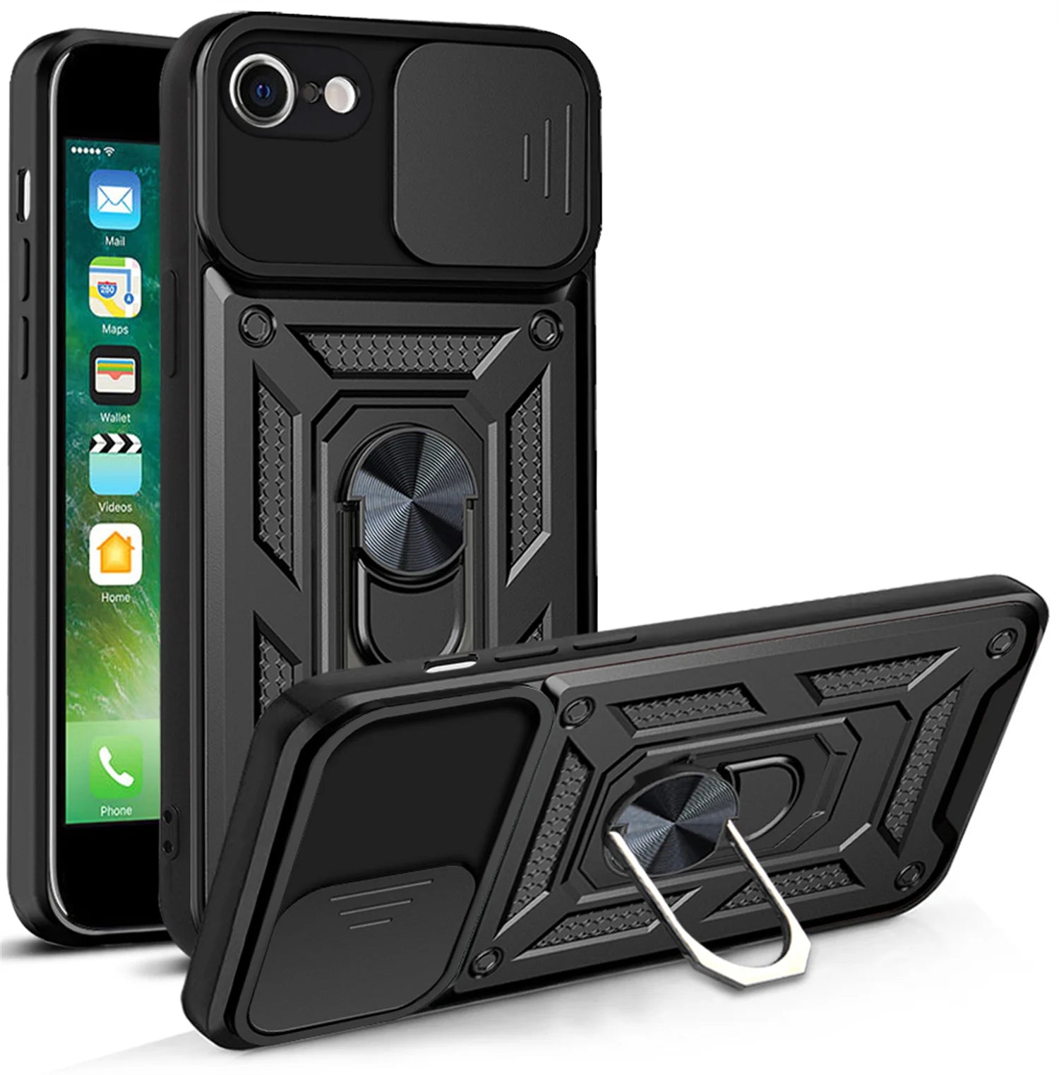 Anti-Scratch Military Grade Armor Case For iphone 7 8 6 6s Plus SE 2020 Phone Magnetic Ring Camera Lens Holder Cover