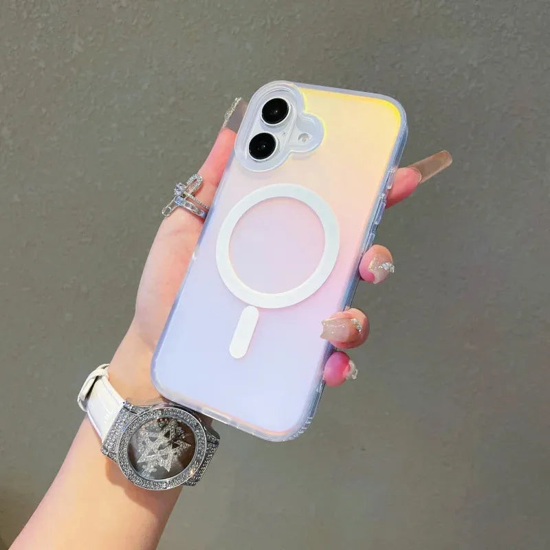NEW For Iphone 17 Pro Max Laser Color-Changing Matte Phone Case 16 pro 15 14 13 Magnetic Cover Gradient Colors cases Sun Set Sky