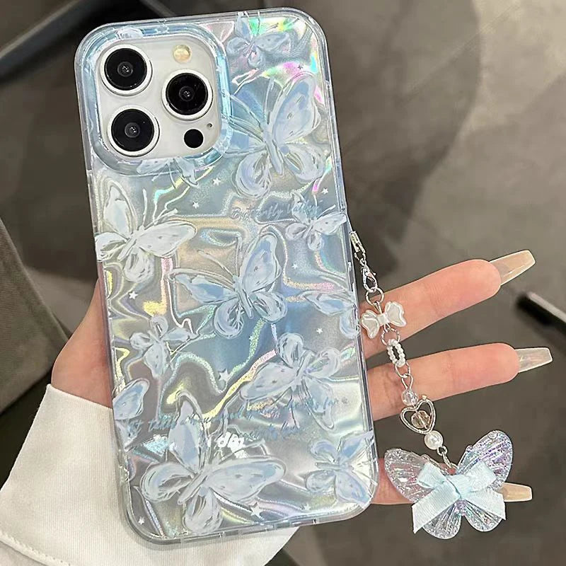 Butterfly Bowknot Pearl Flash Case For Vivo Y19S Y16 Y17S Y36 Y58 Y51S Y53S Y15S Y18 Y21 Y27 Y02S Y03 Y28 Y33S 4G Pendant Cover