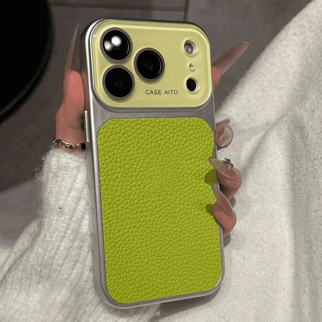 Luxury Lichee Leather Large Window Case for iPhone 17 16 15 Pro Max 14 Plus 13 Candy Color With Camera Film Shockproof Cover