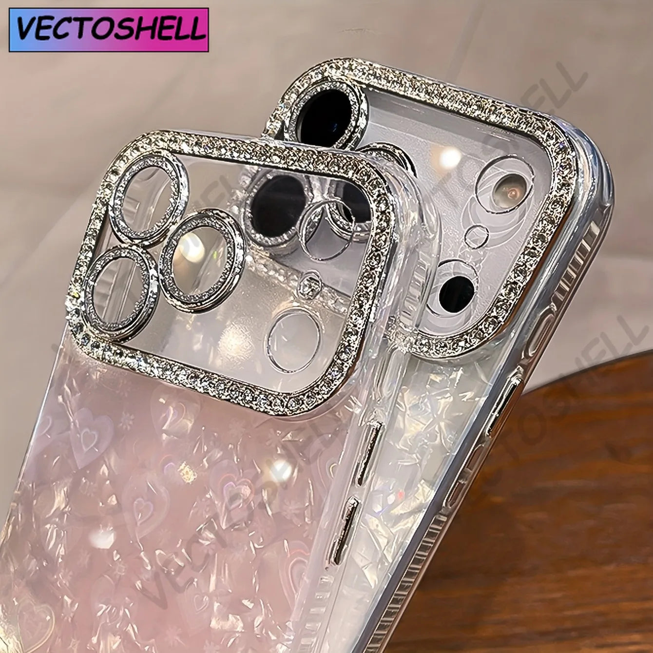 Elegant Glitter Crystal Love Laser shell pattern Phone Case For iphone 17 Air 16 15 14 Plus 13 12 Pro Max Soft Lens film Cover
