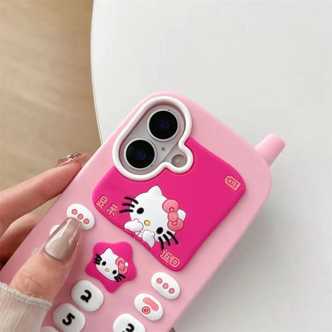 For iPhone 17 Promax 16 15 14 13 12 Pro Max Phone Case 3D Sanrio Hello Kitty Retro Mobile Phone Cartoon Y2k Soft Silicone Cover