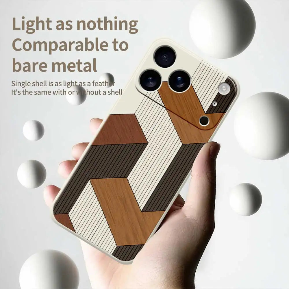 Geometric Wooden Phone Cases For iPhone 17 Pro Max 17 Air 16 15 14 13 12 11 Pro Max XS Max 7 8 Plus 16e 16 Plus TPU Cover Coque
