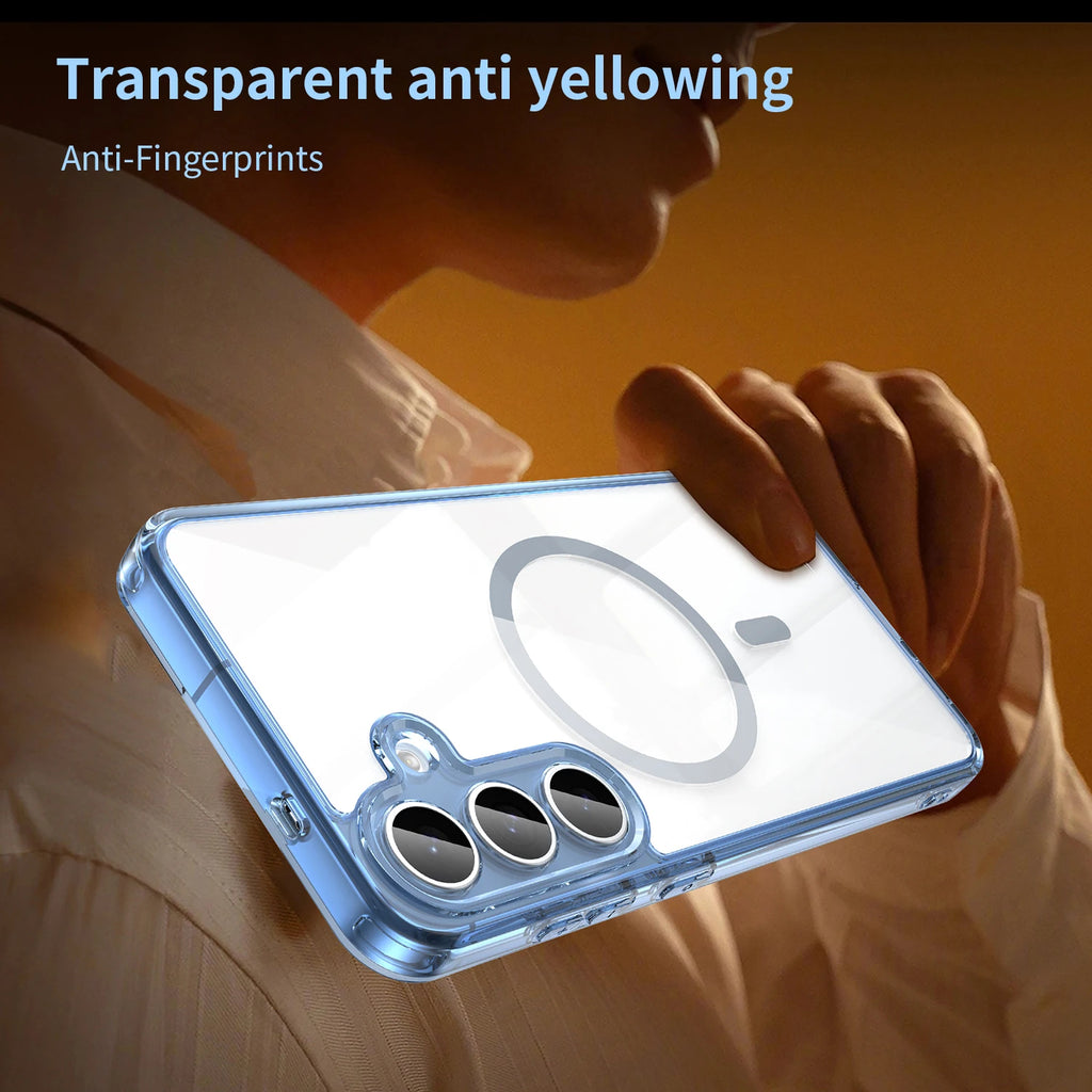 For Magsafe Magnetic Wireless Charging Phone Case For Samsung Galaxy S25 FE S25FE 5G Shockproof Clear Back Cover Coque