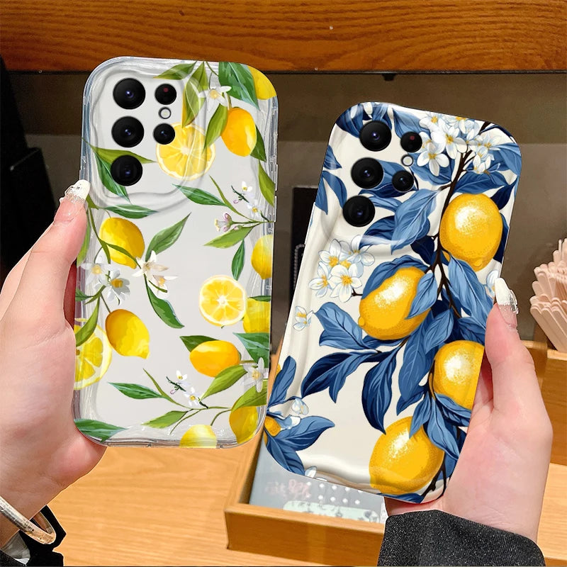 Summer Fruit Lemon Flower Clear Phone Case for Samsung Galaxy S25 S24 Ultra S23 S22 S21 S20 Plus FE A56 A36 A26 Silicone Cover