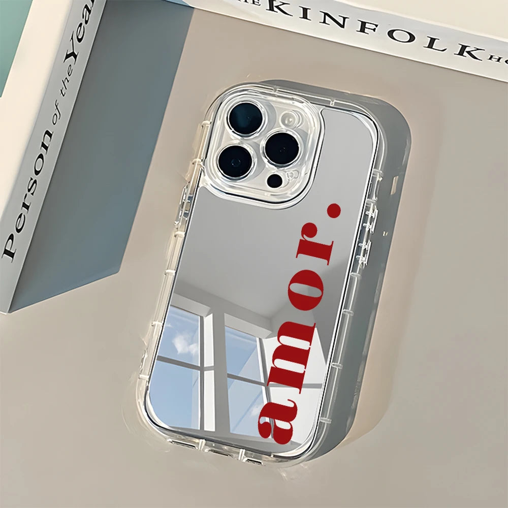 Romantic Text Back Mirror Phone Case For iPhone 17 16 15 14 13 12 11 Pro Max 17 Air X XR XS 7 8 Plus Shockproof Soft Cover