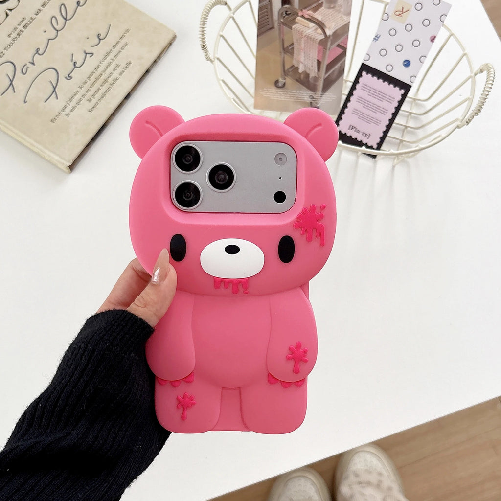 For iPhone 17 Pro Max 16 Plus 15 14 13 12 Pro Max Phone Case 3D Cartoon Cute Unique Bloody Design Bear Soft Silicone Cover