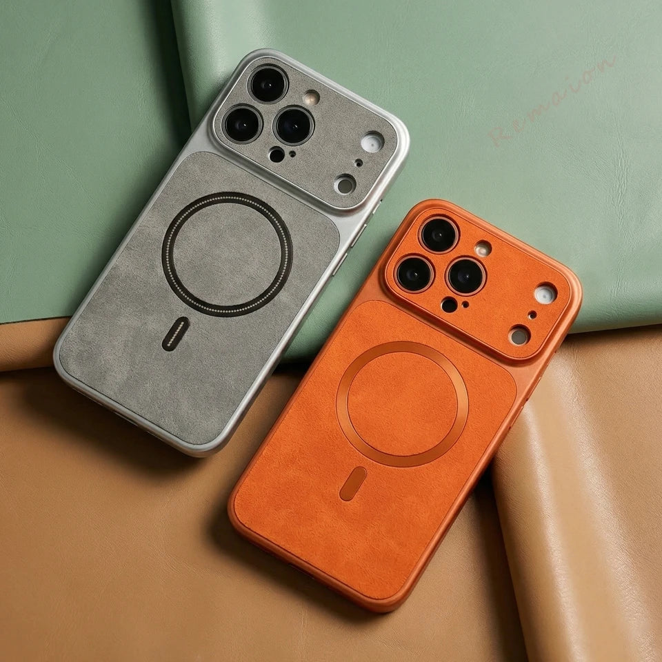 Leather Magnetic Big Windows Phone Case For iPhone 17 13 14 15 16 Pro Max Air 17Pro Magsafe Wireless Charging Protector Cover