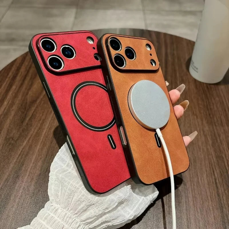 Luxury Faux Leather For Magsafe Case For iPhone 17 16 13 15 14 12 11 Pro Max Plus Shockproof Cases For iPhone 17 Air Accessories