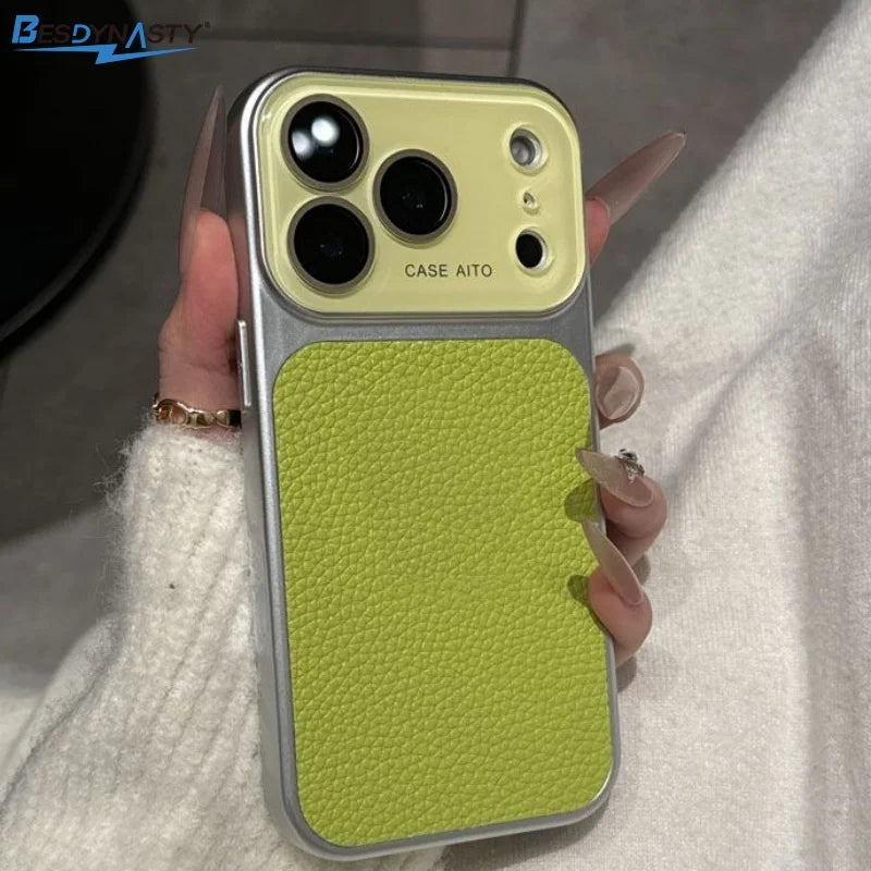 Luxury Crystal Large Window Candy Leather Case for iPhone 17 16 15 14 13 Pro Max 17Pro Shockproof Armor Bumper Plating Cover