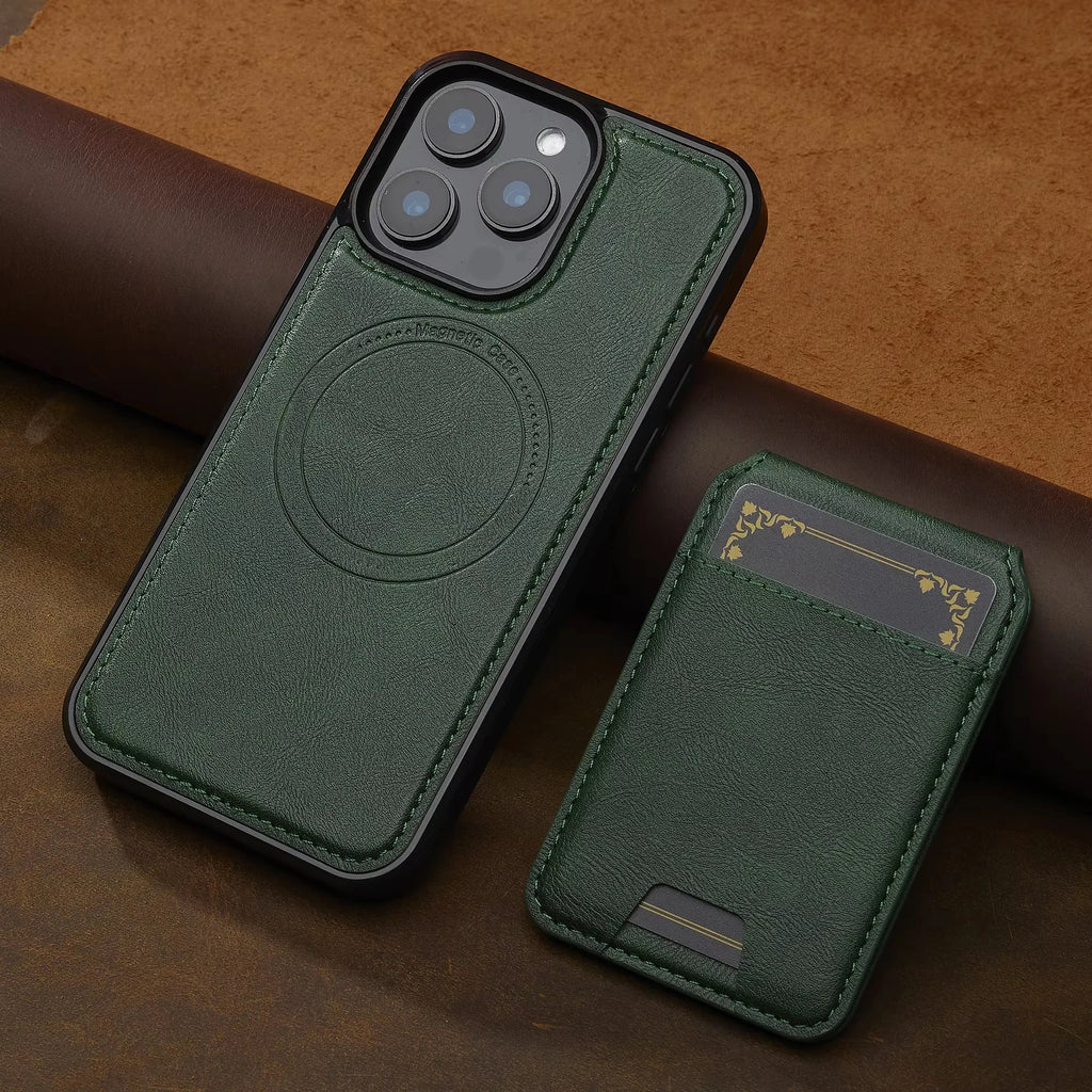 2 in 1 Detachable Leather iPhone Case with Card Pocket - Magnetic Cover for iPhone 17 pro Max 17 Air 15 14 13 12 11 pro Max