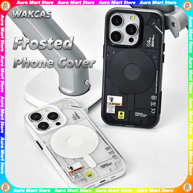 WAKCAS Phone Cover for iphone 17/17pro/17pro Max Mechanical Style Magnetic Suction Anti-fall Shell Frosted Phone Protective Case