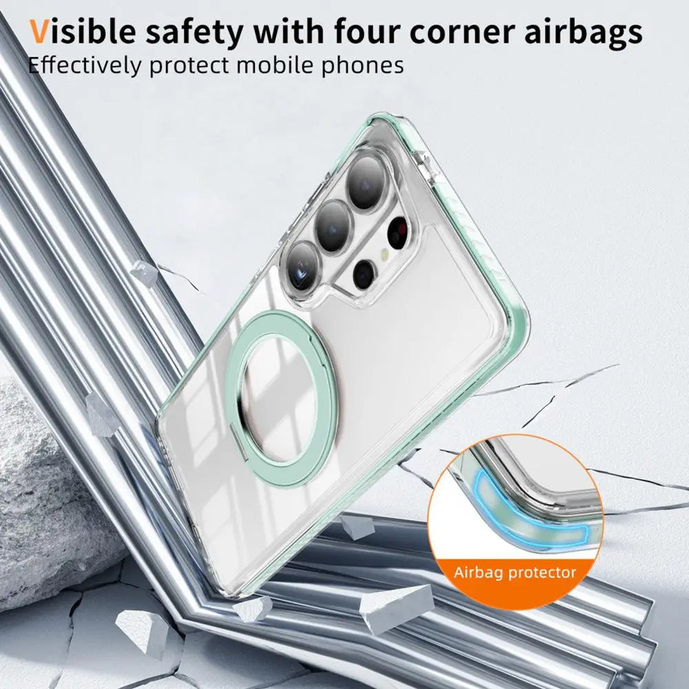 S26 Ultra Bracket For Magsafe Phone Case For Samsung S26 S25 FE S24 Plus S23 Ultra 360° Ring Stand Holder Clear Airbag TPU Cover