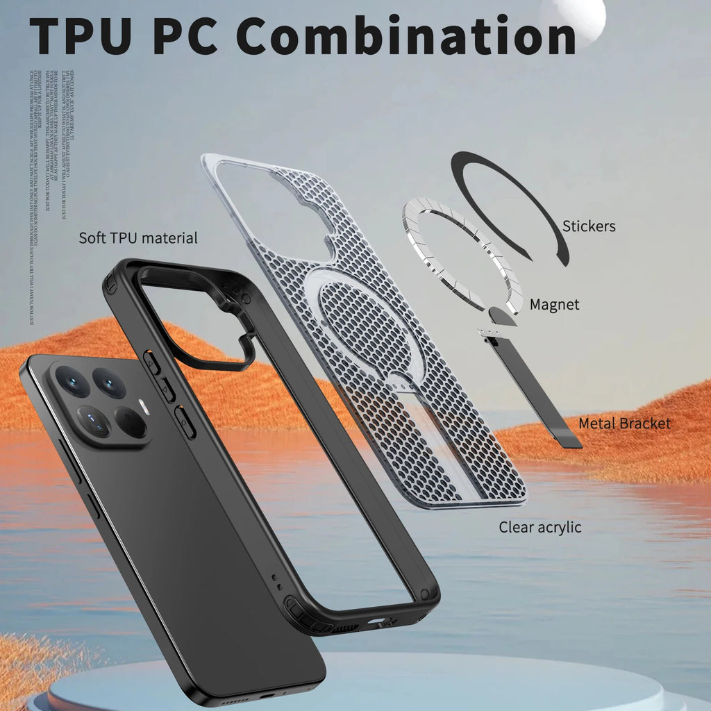 For Xiaomi 17T Pro 17 15T 14T Pro Luxury Magnetic Bracket Heat Dissipation Phone Case Shockproof Rugged Tough Cover Fundas