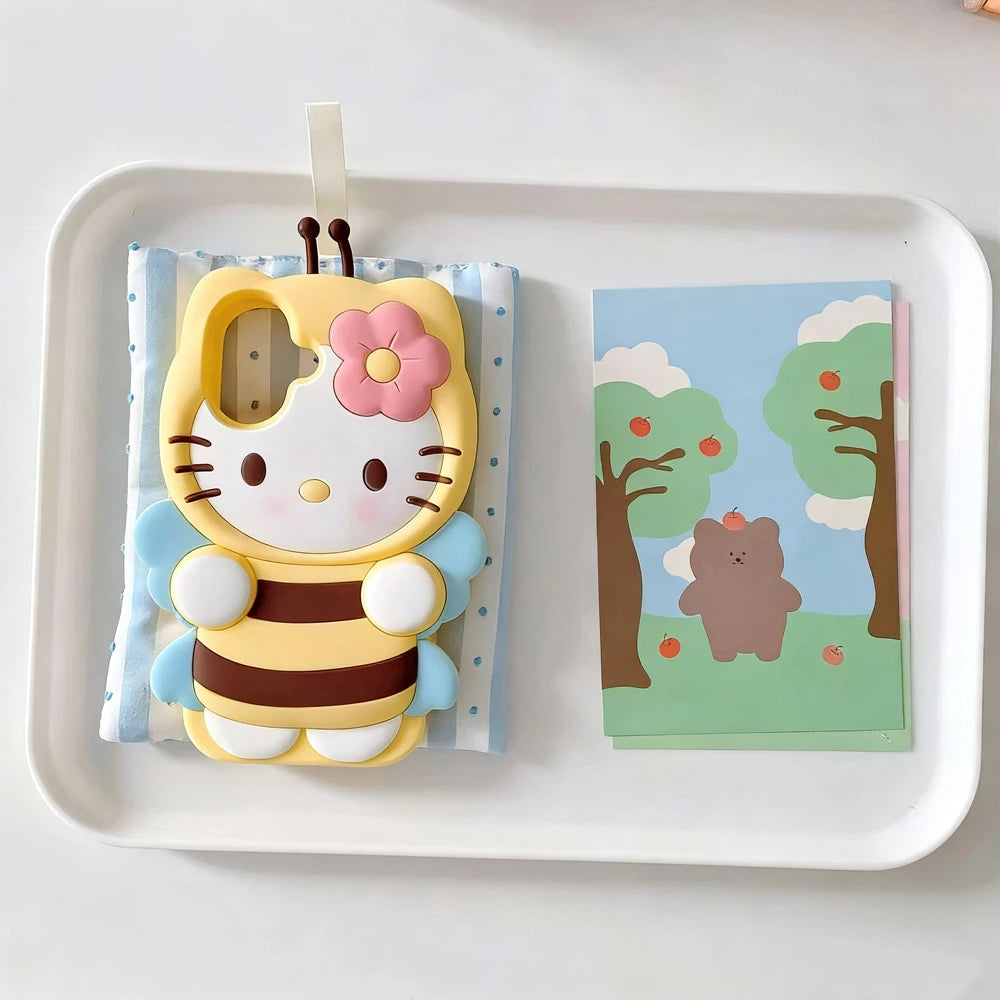 For iPhone 14 15 16 17 Pro Max 4 4S 5 5S SE 7 8 Plus X XS XR 11 12 13 Mini Lovely Flower Bee 3D Cartoon Silicone Phone Case