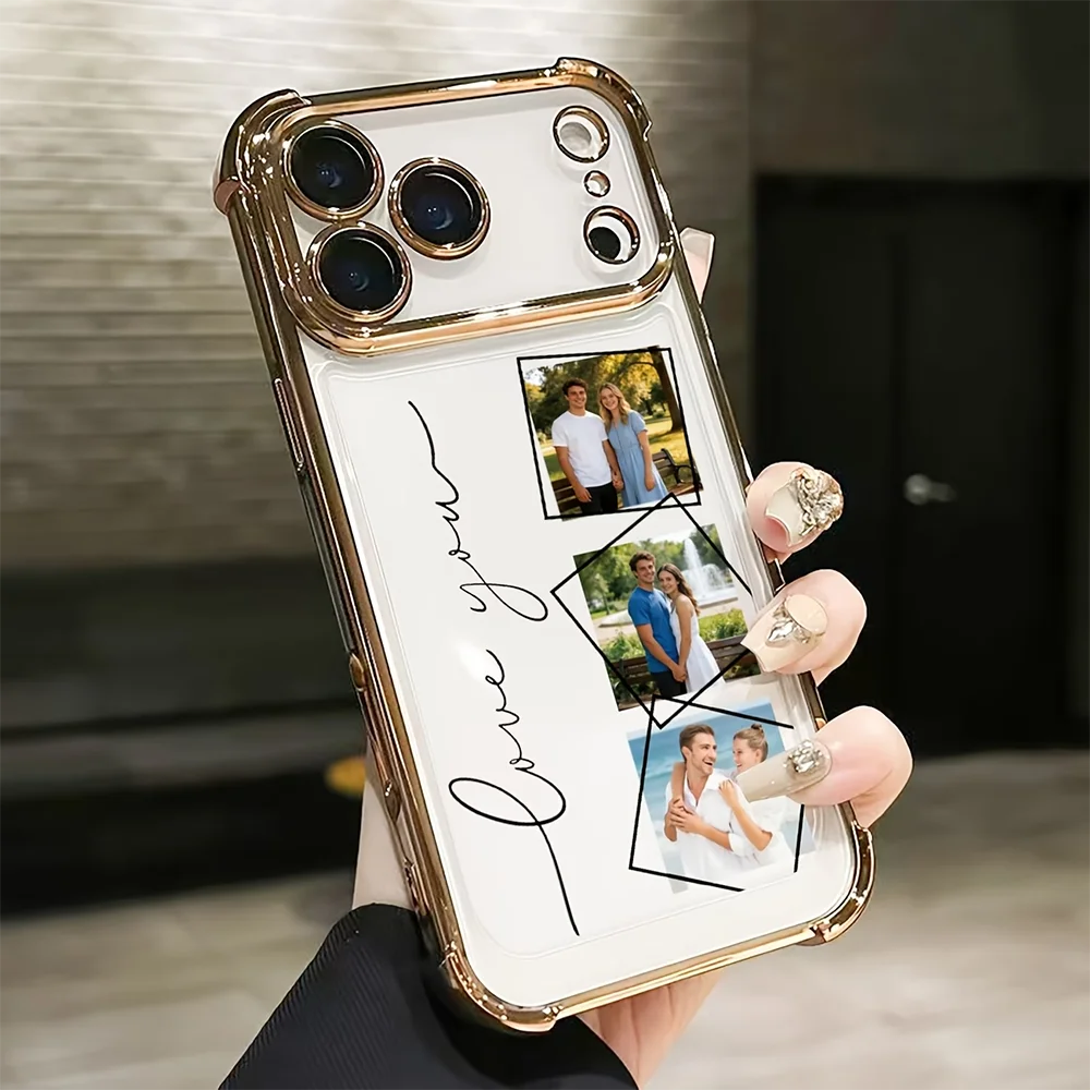 DIY Customized Photo Electroplated Phone Case For iPhone 17 16 15 14 13 12 11 Pro Max Plus 17Air 16e Shockproof Clear Back Cover