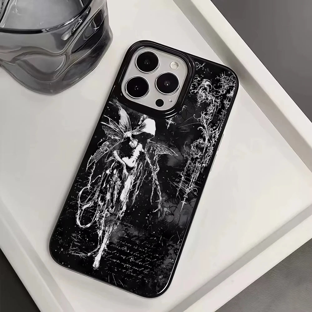 Luxury Retro Gothic Girl Angel Black Phone Case For iPhone 17 Air 16 Pro Max 15 14 Plus 13 12 11 Shockproof Silicone Back Cover