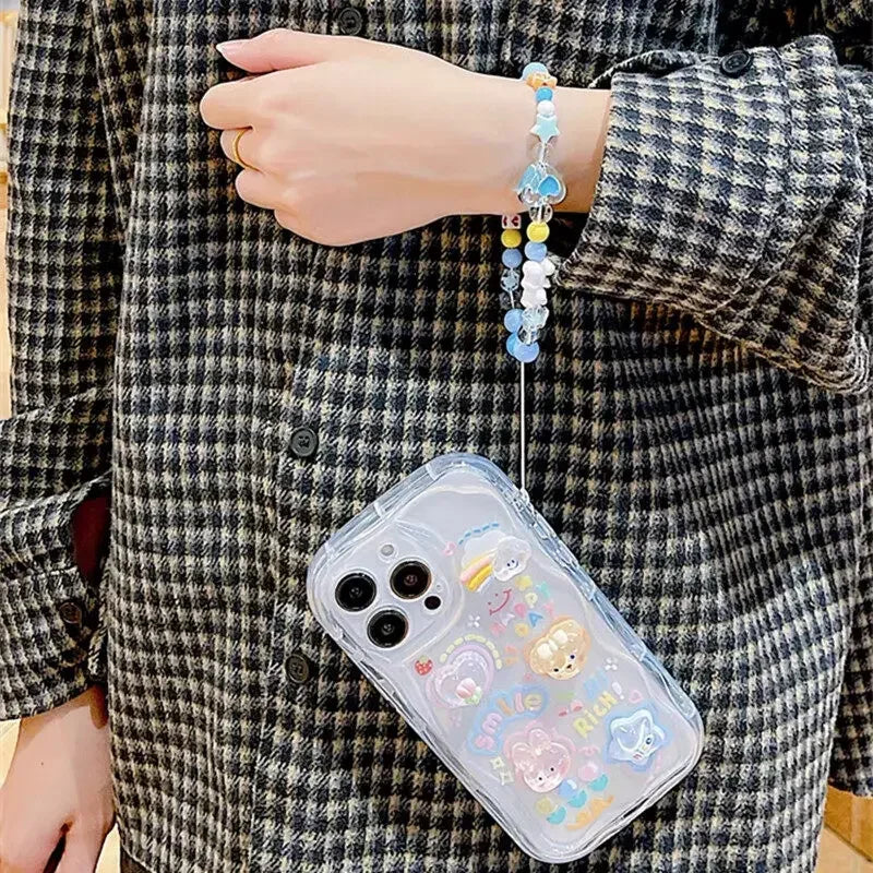 Cute 3D Bear Heart Bracelet Chain Case for Samsung Galaxy S25 S24 S22 S23 Plus Ultra 5G S21 S20 S24 FE INS Korean Style Cover