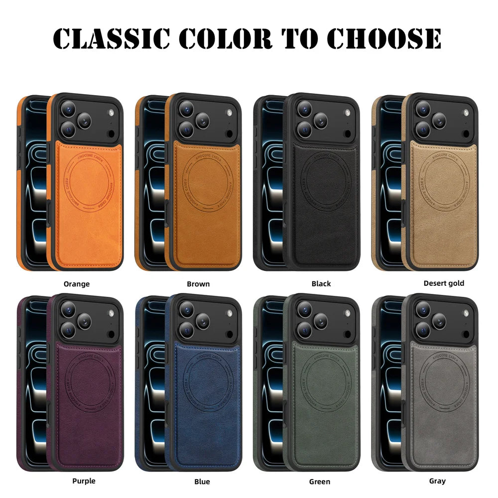 Magnetic Wireless Charging Back Leather Case For apple iPhone 17 Pro Max Air 16e 17e 16 15 14 Plus 13 Shockproof Magsafe Cover