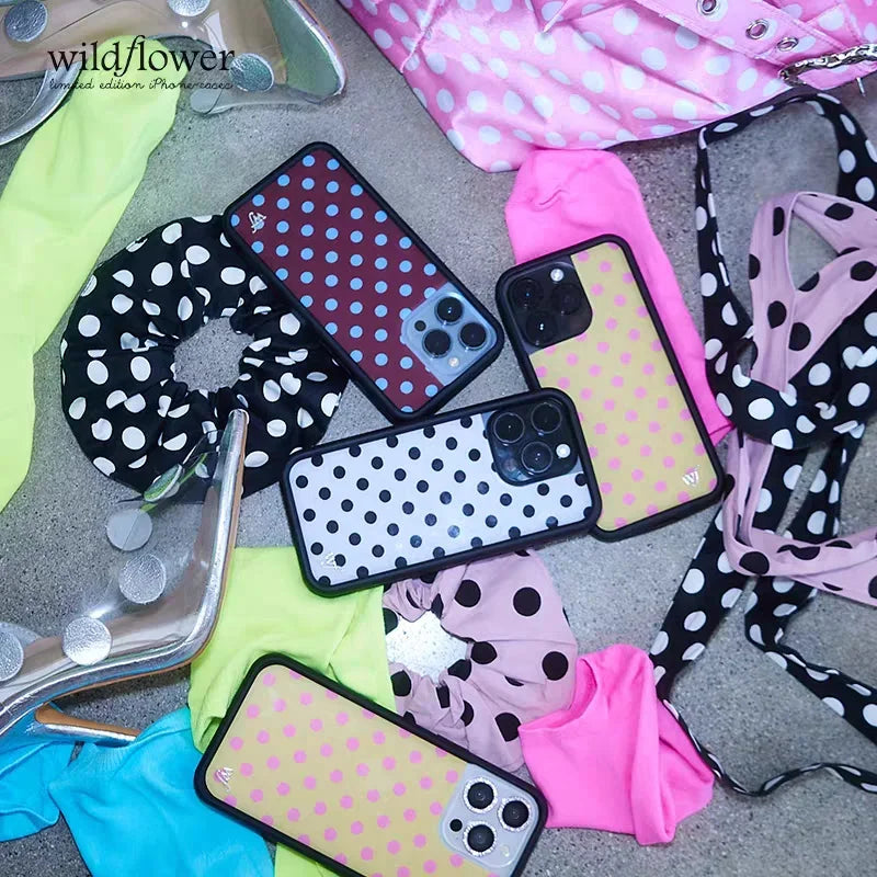 Wildflower Luxury Polka Dots Phone Case for iPhone 17 16 15 14 13 12 Pro Max Plus Fashion Wave point WF Cute Cartoon Back Cover