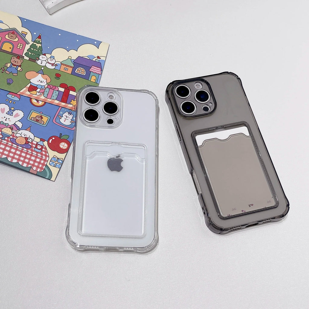 Shockproof Card Slot Pocket Phone Case For iPhone 17 16 15 14 13 12 11 Pro Xs Max 6 7 8 Plus Air 17e 16e XR Clear Wallet Cover