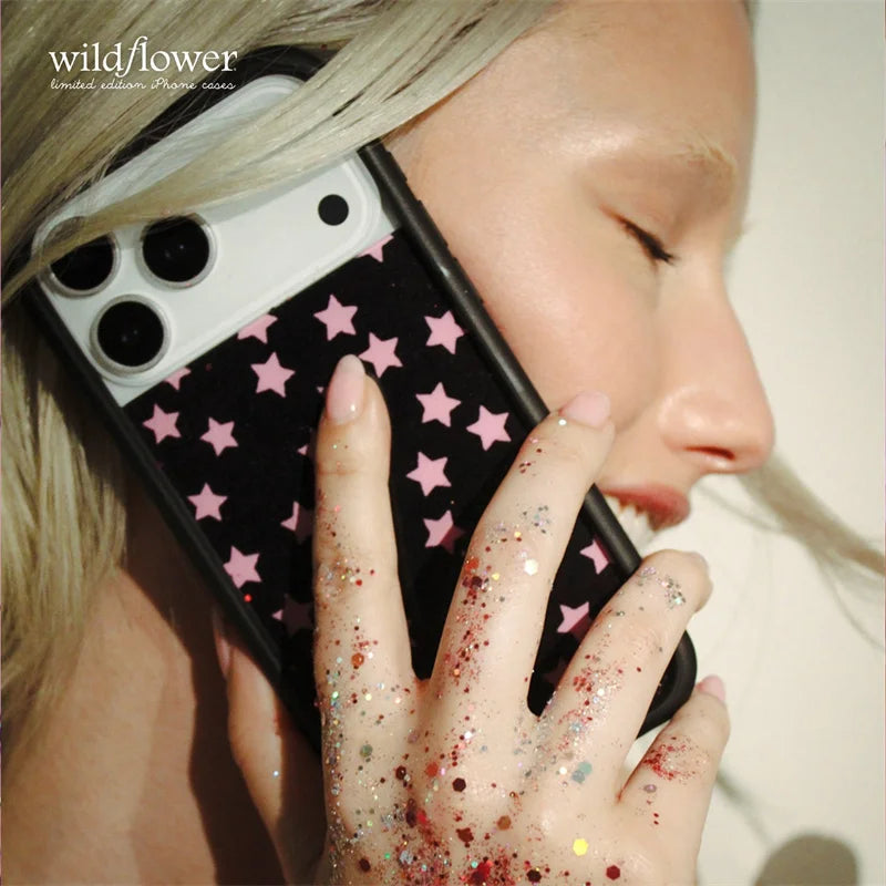 Wildflower ins Super Cute Star Phone Case for iPhone 17 16 15 14 13 12 Pro Max Plus WF Fashion Black Red shockproof Back Cover