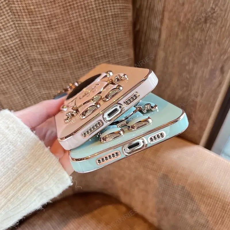 Astronaut Holder Luxury Plating Case For Iphone 14 Plus 12 11 13 Pro Max Mini X Xs Xr 14plus Iphone14 14pro Silicone Stand Cover