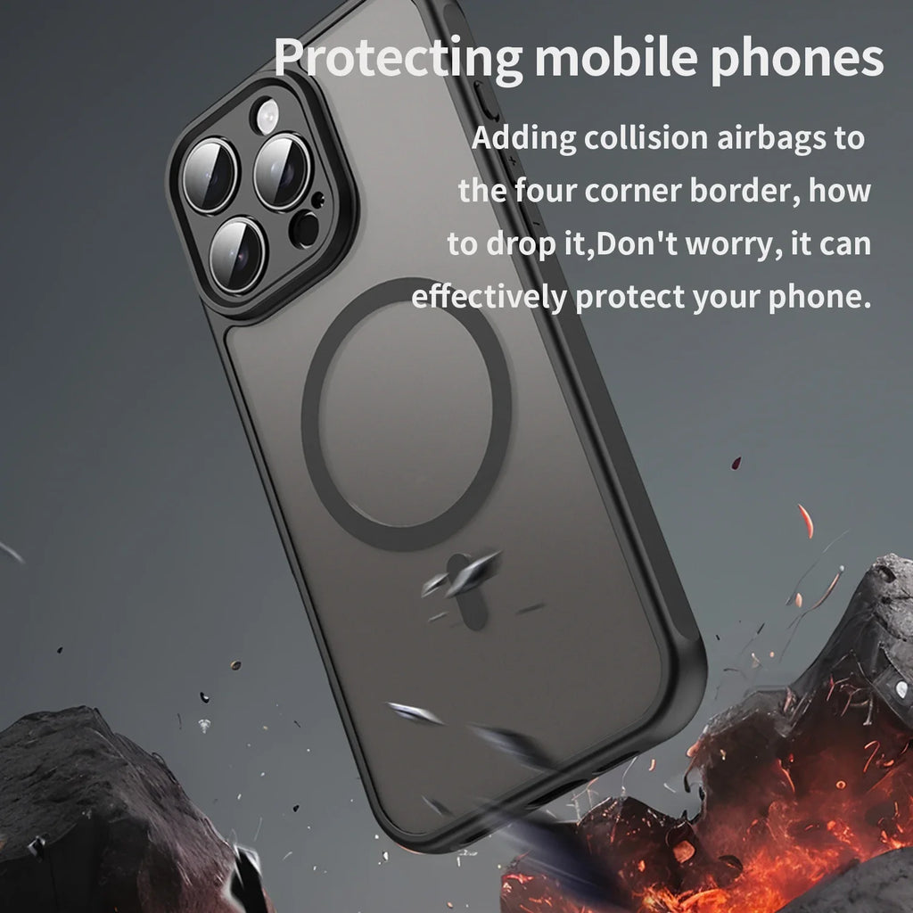 For Magsafe Magnetic Wireless Charge Frosted Case For iPhone 16 15 14 13 12 Pro Max Plus Funda Shockproof Matte Back Cover Coque