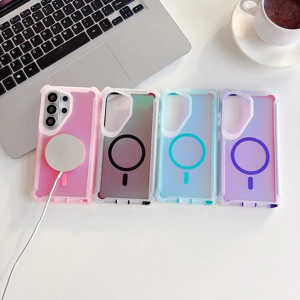 Magnetic Aurora Gradient Case for Samsung S26 Ultra S25 S24 S23 Ultra S26 Plus S22 Ultra A55 Airbag Protective Shockproof Cover