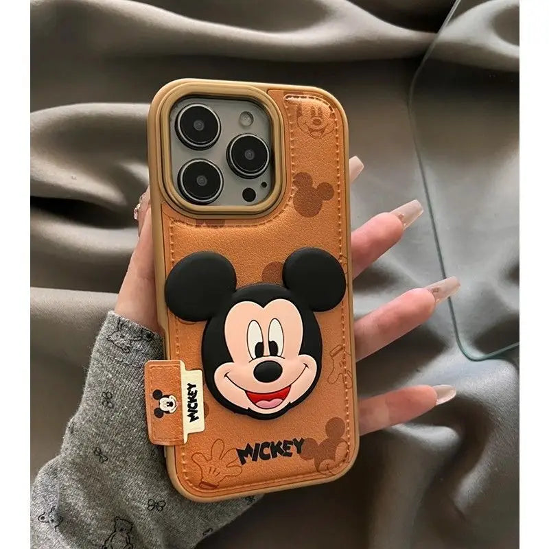 NEW 2026 Cute Cartoon Mickey Mouse Skin Striae Mobile Phone Case for IPhone Kawaii Anime Birthday Present Student Essentials