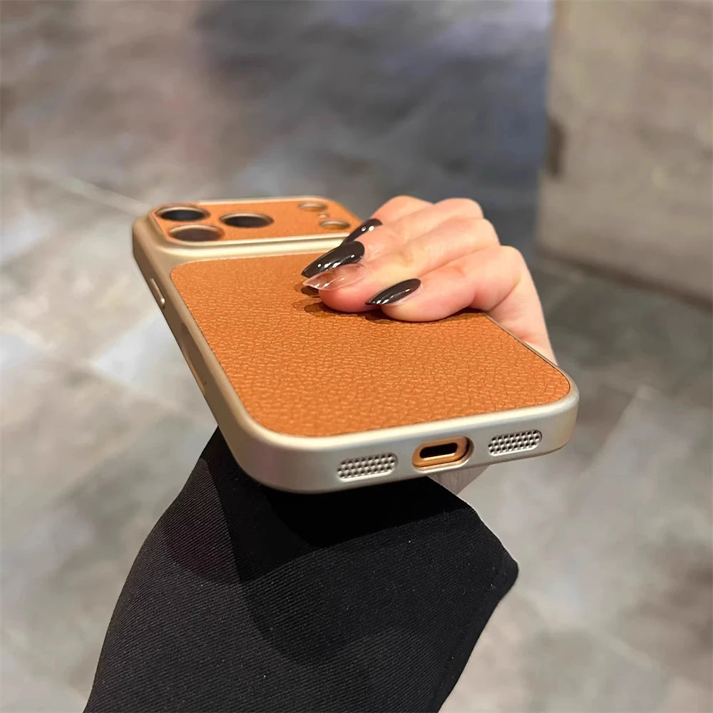 Luxury Litchi Texture Matte phone Case For iPhone 17 16 15 14 13 12 Pro Max Camera Protection Shockproof Instantly Turn 17 Cover