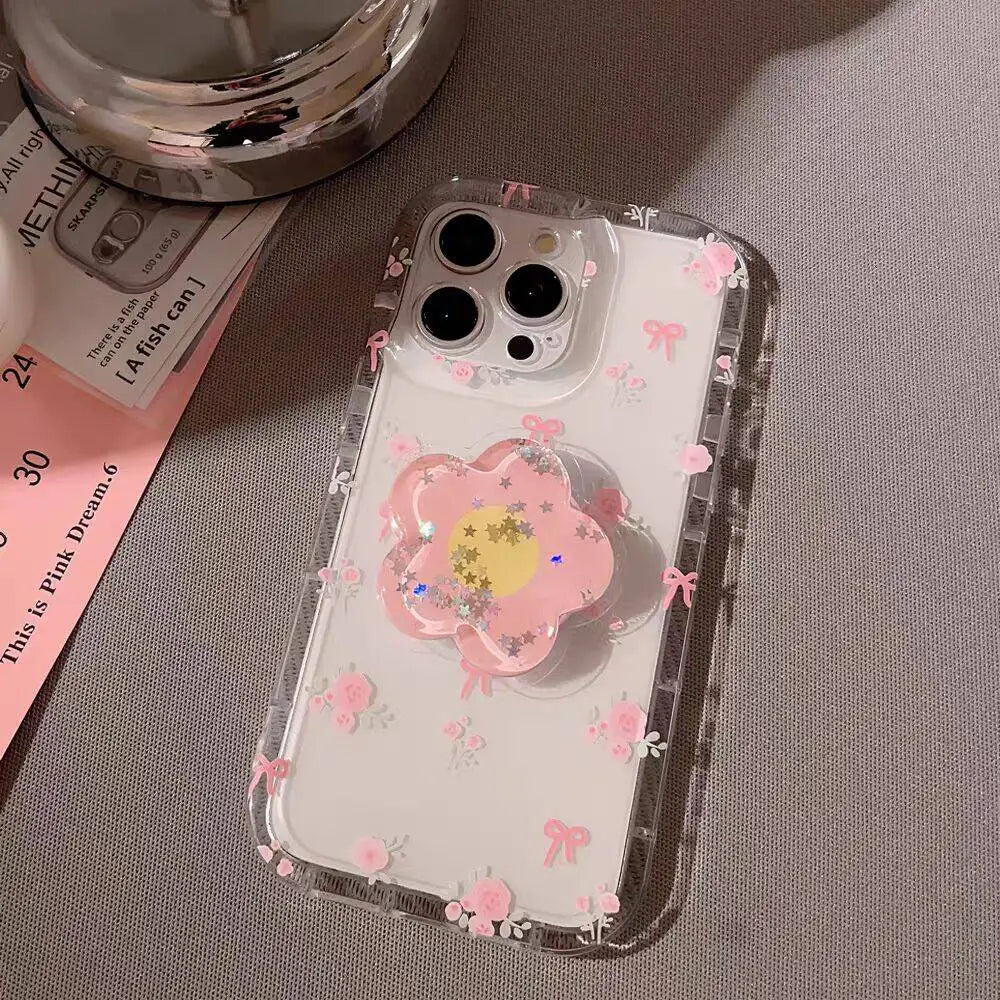 Pink Flower Case For Samsung Galaxy S25 Ultra S24 S23 S22 S21 Ultra Plus Note 20 S20 Ultra S25+ S24+ Casing Clear Airbag