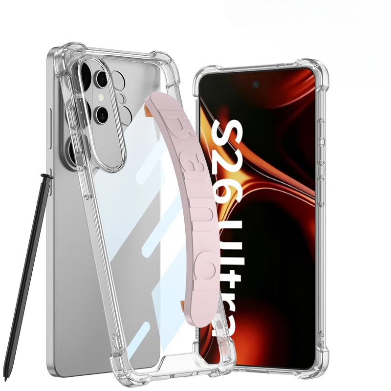 Transparent Elastic Wristband Phone Case for Samsung Galaxy S26Ultra S26Plus S26 Shockproof Airbag Cover for Samsung S26 Ultra