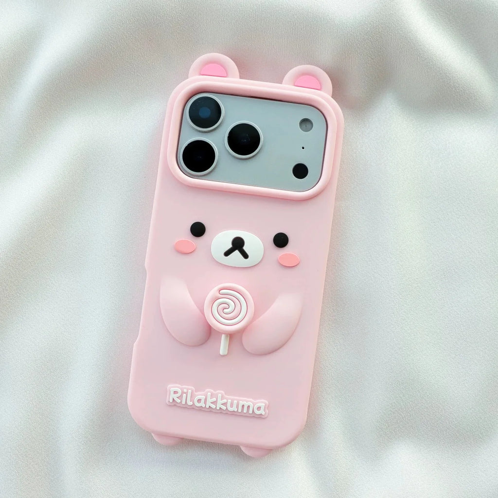 Cute Cartoon 3D Bear Phone Case For iPhone 17 16 15 14 13 12 11 Pro Max 7 8 Plus Silicone Cover