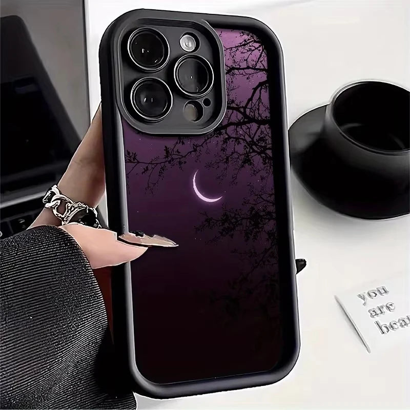 Purple Night Crescent Moon Branches Phone Case For Samsung Galaxy S23 S24 S25 S26 Ultra S22 S21 S20 Plus FE A35 A54 A55 Cover