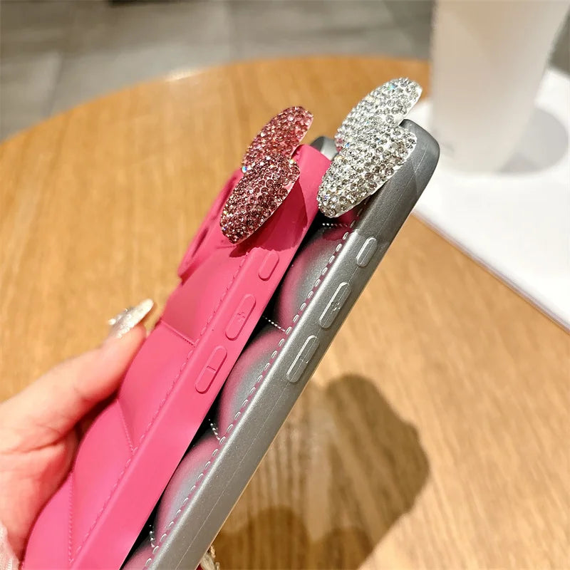 Soft Down Jacket Puffer Phone Case for iPhone X XS SE 7 8 16 15 14 13 12 11 Pro Max XR Plus Luxury Diamond Kitty Bowknot Cover