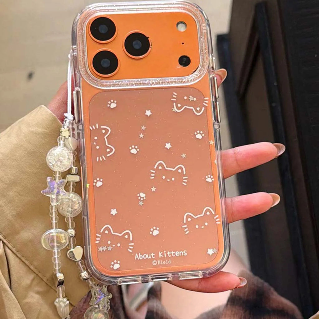 Cute cat line shiny stars paw print ins imd back cover for iphone 17 14 15 promax 13 16 pro max phone case bacelet capa