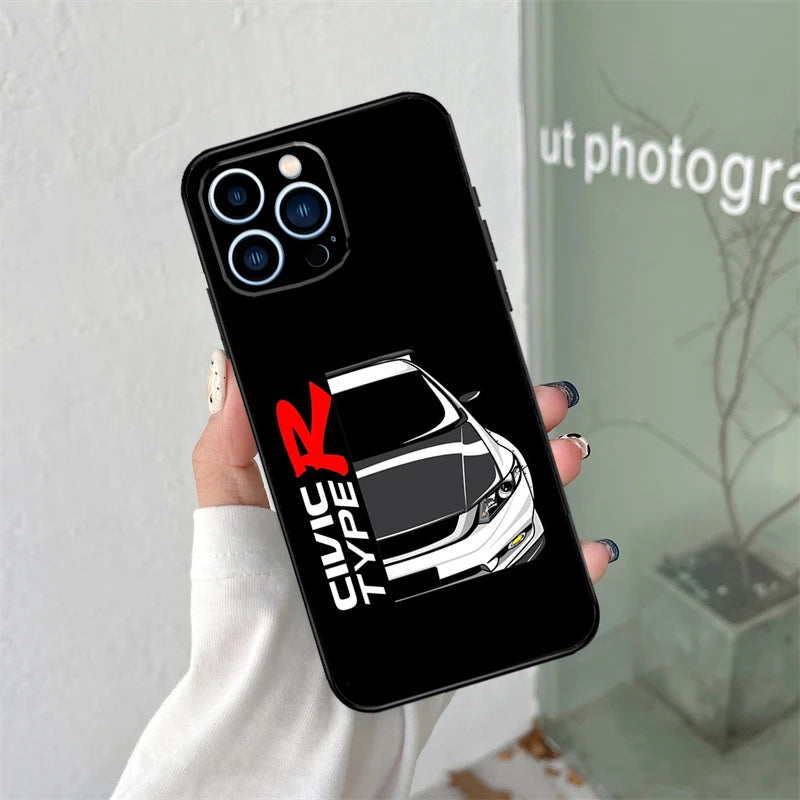 JDM Type R Civic Sport Car Case For iPhone 16 15 11 12 13 14 Pro Max Plus XS X XR 12 13 Mini Back Cover
