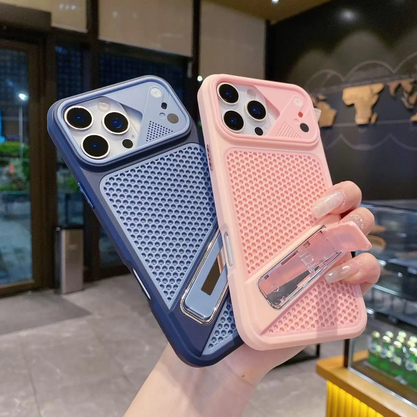 Honeycomb Cooling Phone Case For iPhone 12 13 14 15 16 17 Pro Max With Foldable Stand detachable lens Shockproof protective case