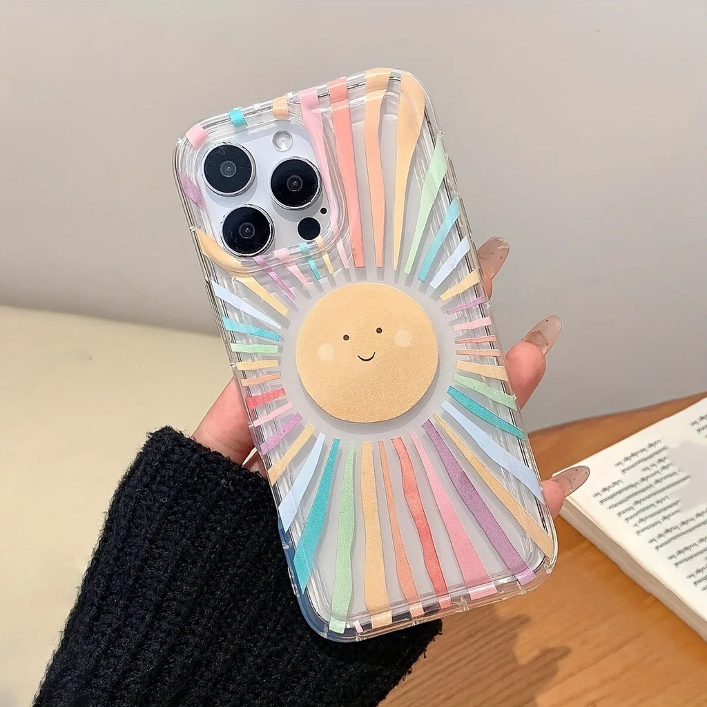 Creative Rainbow Sun Pattern Transparent Airbag Anti-Drop Phone Case, Suitable for iPhone 17/17 Pro/17 Pro Max/11/12/13/14/15/16 Pro Max Plus, Stylish Phone Case, the Best Birthday Gift for Boys, Girls, or Friends, High-Value Phone Case