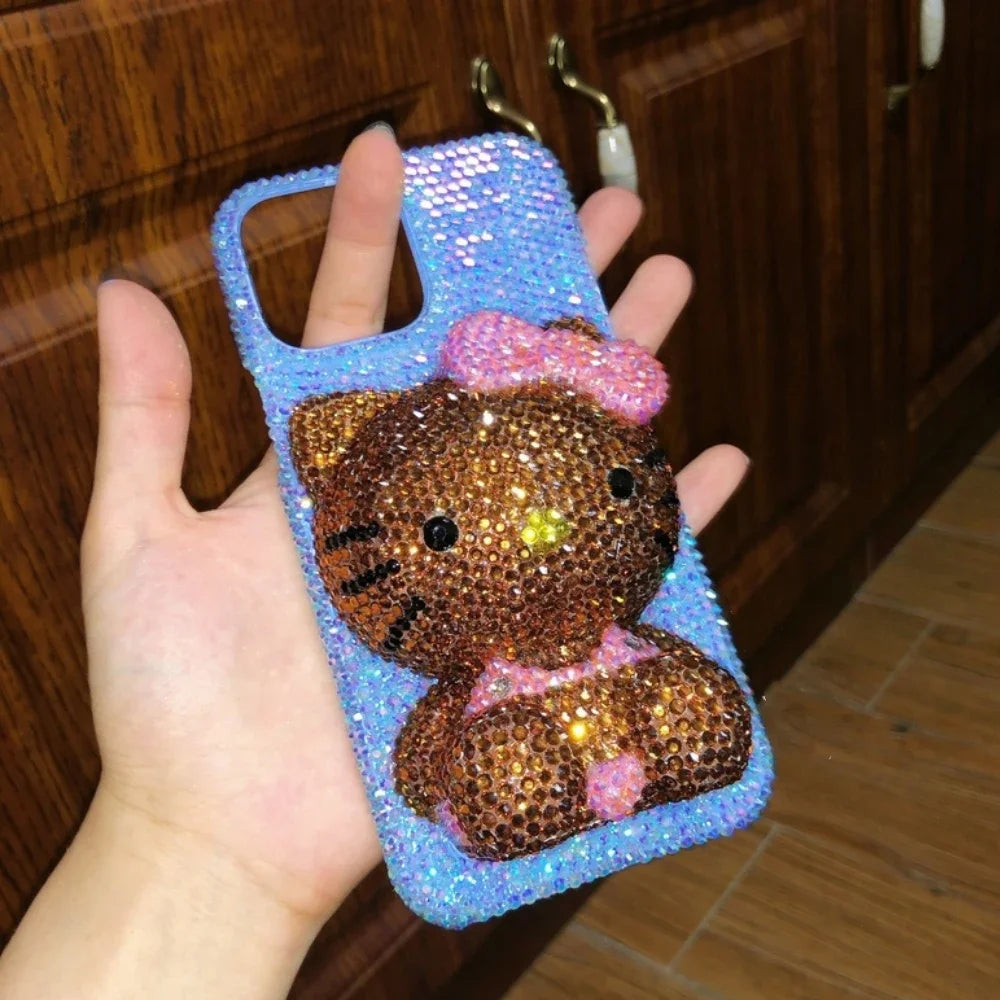 Hot Hello Kitty Rhinestone Crystal Phone Case Chain For iPhone17 Air 16 12 13 14 15Pro Max X Xs XR 7 8 Plus SE Transparent Bu