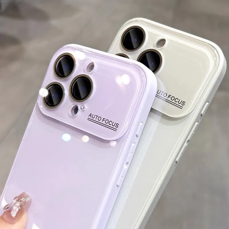 Luxury Candy Tempered Glass Camera Protection Case for iPhone 17 16 15 14 13 12 Pro Max Shockproof Bumper Armor Hard Cover Capa