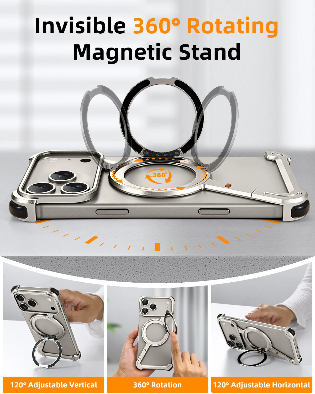 Eary Z Case for iPhone 17 Pro Max Air Phone Case Frameless 360°Rotation Magnetic Stand for Magsafe Shockproof Protective Cover